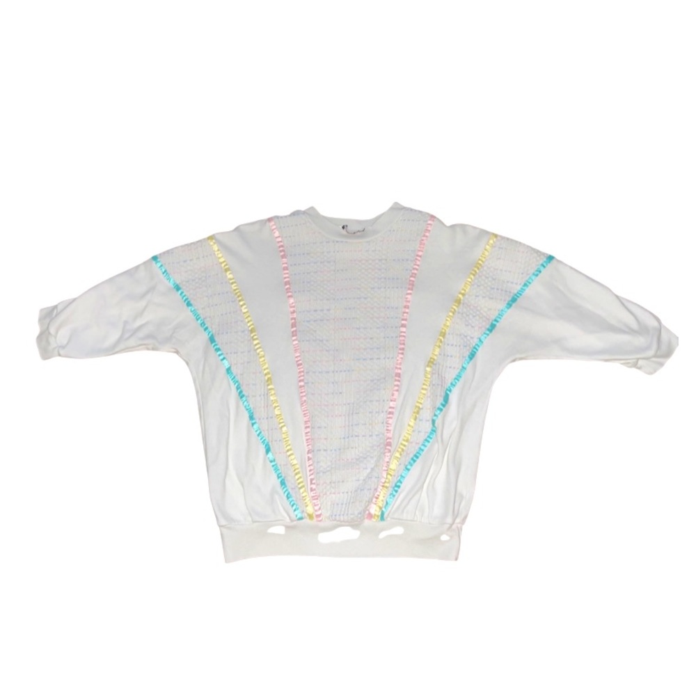 Vintage Ladies 80’s Pastel and White Blouse: Retro Clothing: 3/4 Sleeve: Casual